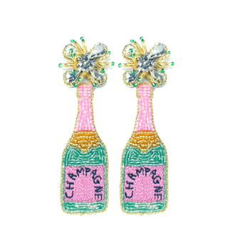 Champagne Bottle Earrings - Pink and Green - Boutique Bella BellaDistress