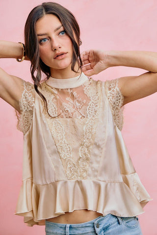 Champagne Romance Lace Blouse - Boutique Bella Bellatop