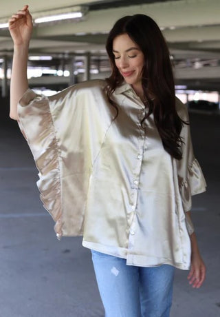 Champagne Ruffle Poncho Sleeve Top - Boutique Bella BellaTops