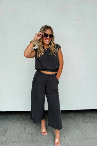 Charcoal Maddie Crop Pant Set - Boutique Bella BellaPant Set