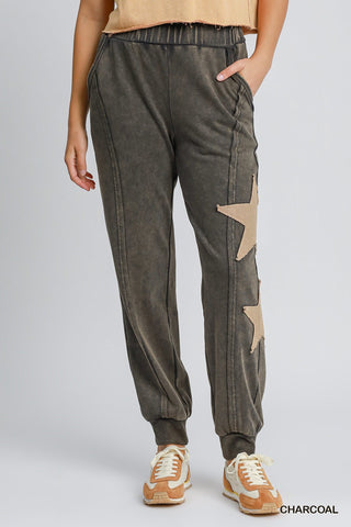 Charcoal Mineral Washed Star Joggers - Boutique Bella BellaJoggers