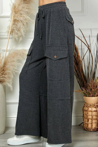 Charcoal Ribbed Cargo Pants - Boutique Bella BellaCargo Pants