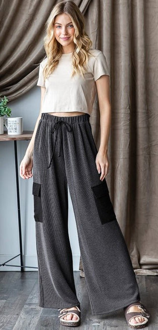 Charcoal Ribbed Knit Pants - Boutique Bella BellaPants