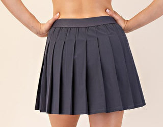 CHARCOAL STRETCH WOVEN ACTIVE PLEAT TENNIS SKORTS - Boutique Bella BellaActive Wear Skort