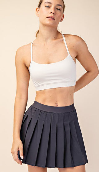 CHARCOAL STRETCH WOVEN ACTIVE PLEAT TENNIS SKORTS - Boutique Bella BellaActive Wear Skort