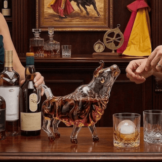 Charging Bull Heads Up Animal Liquor Decanter Made For Bourbon Whiskey Scotch Rum Or - Boutique Bella BellaJars & Canisters