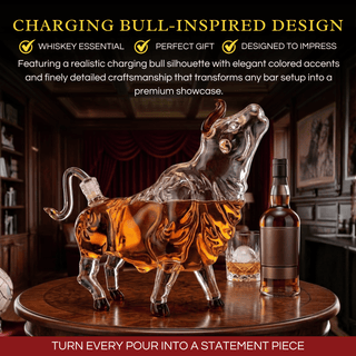 Charging Bull Heads Up Animal Liquor Decanter Made For Bourbon Whiskey Scotch Rum Or - Boutique Bella BellaJars & Canisters
