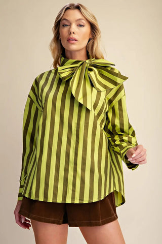 Chartreuse Charm Stripe Shirt - Boutique Bella BellaBlouse