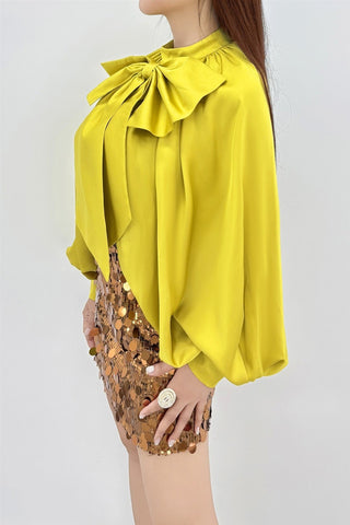 Chartreuse Dream Bow Blouse - Boutique Bella BellaBlouse