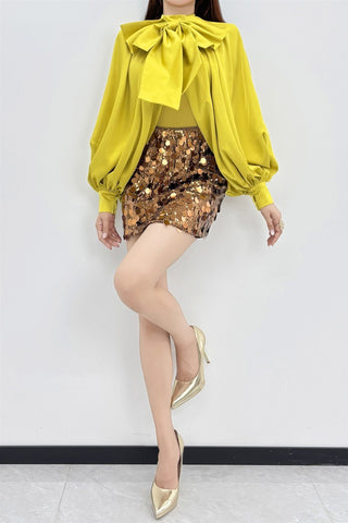 Chartreuse Dream Bow Blouse - Boutique Bella BellaBlouse