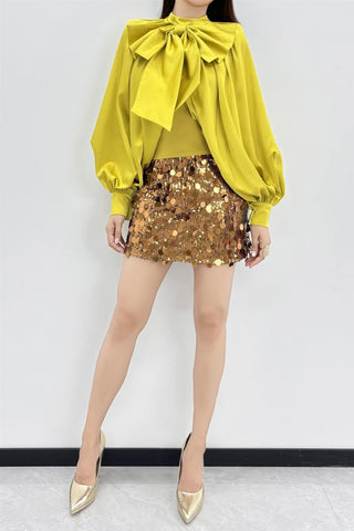 Chartreuse Dream Bow Blouse - Boutique Bella BellaBlouse
