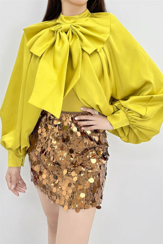 Chartreuse Dream Bow Blouse - Boutique Bella BellaBlouse