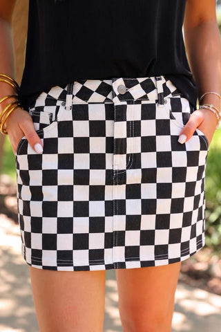 Check Mate Denim Mini Skirt - Boutique Bella BellaSkirt