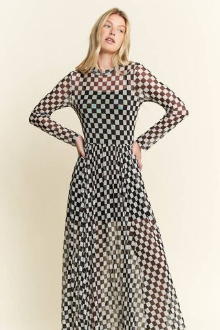 CHECKER PRINT MAXI DRESS - Boutique Bella BellaDress