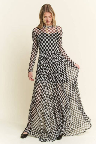 CHECKER PRINT MAXI DRESS - Boutique Bella BellaDress