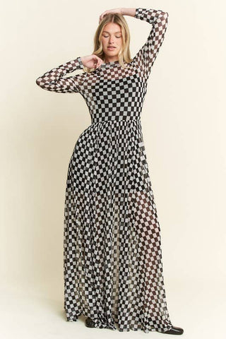 CHECKER PRINT MAXI DRESS - Boutique Bella BellaDress