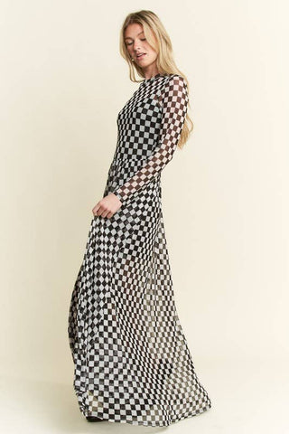 CHECKER PRINT MAXI DRESS - Boutique Bella BellaDress
