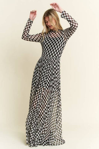 CHECKER PRINT MAXI DRESS - Boutique Bella BellaDress
