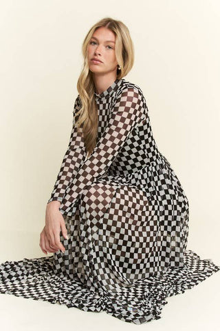 CHECKER PRINT MAXI DRESS - Boutique Bella BellaDress
