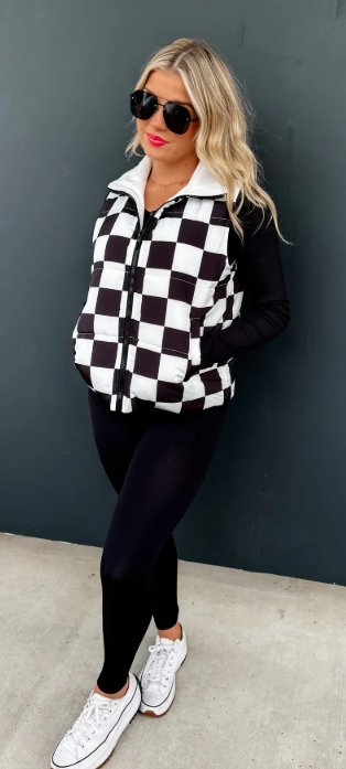 Checker & Western Puffer Vest - Boutique Bella BellaPuffer Vest