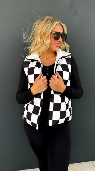 Checker & Western Puffer Vest - Boutique Bella BellaPuffer Vest