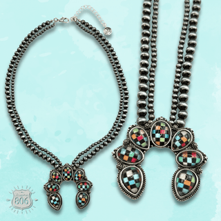 Checkerboard naja style necklace - Boutique Bella BellaNecklaces