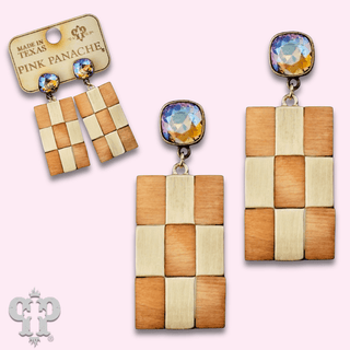 Checkerboard pattern dangle earring with Austrian crystal - LC - Boutique Bella BellaEarrings