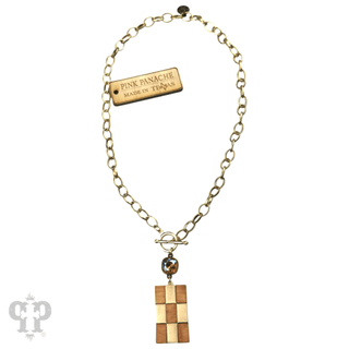 Checkerboard pattern pendant necklace with Austrian crystal - LC - Boutique Bella BellaNecklaces