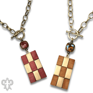 Checkerboard pattern pendant necklace with Austrian crystal - LC - Boutique Bella BellaNecklaces