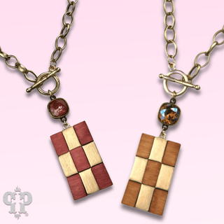 Checkerboard pattern pendant necklace with Austrian crystal - LC - Boutique Bella BellaNecklaces