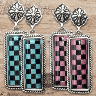 Checkerboard print dangle earrings - Boutique Bella BellaEarrings