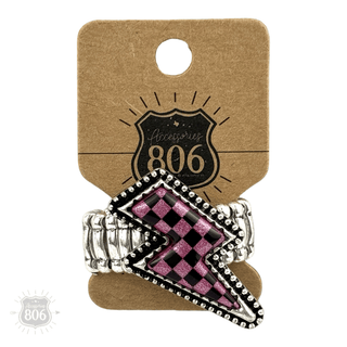 Checkerboard print lightning bolt ring - Boutique Bella BellaRings