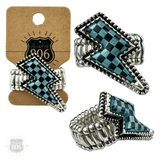 Checkerboard print lightning bolt ring - Boutique Bella BellaRings