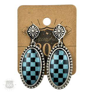 Checkerboard print oval earrings - Boutique Bella BellaEarrings