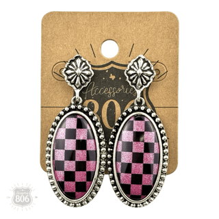 Checkerboard print oval earrings - Boutique Bella BellaEarrings