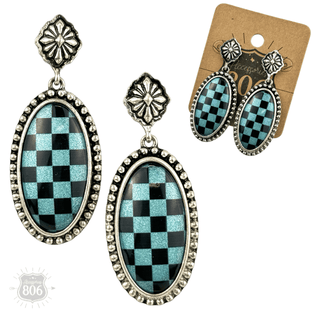 Checkerboard print oval earrings - Boutique Bella BellaEarrings