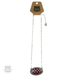 Checkerboard print oval pendant necklace - Boutique Bella BellaNecklaces