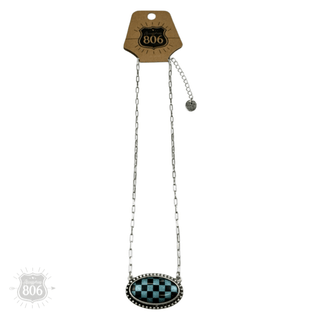 Checkerboard print oval pendant necklace - Boutique Bella BellaNecklaces