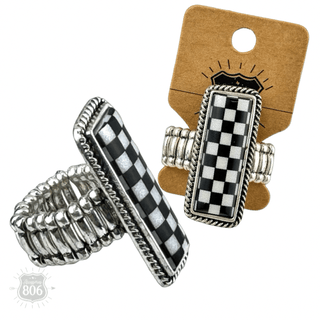 Checkerboard print stretch ring - Boutique Bella BellaRings