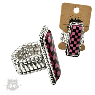 Checkerboard print stretch ring - Boutique Bella BellaRings