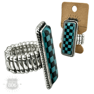 Checkerboard print stretch ring - Boutique Bella BellaRings