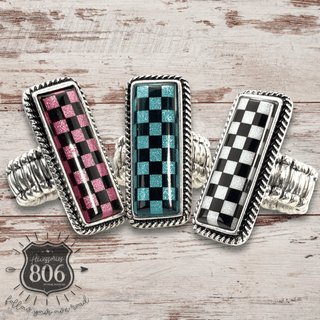 Checkerboard print stretch ring - Boutique Bella BellaRings