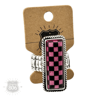 Checkerboard print stretch ring - Boutique Bella BellaRings