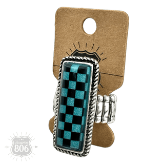 Checkerboard print stretch ring - Boutique Bella BellaRings