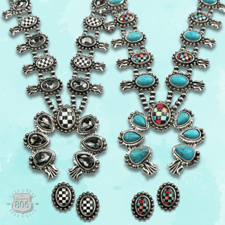 Checkerboard squash blossom necklace set - Boutique Bella BellaJewelry Set