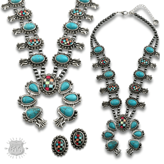 Checkerboard squash blossom necklace set - Boutique Bella BellaJewelry Set