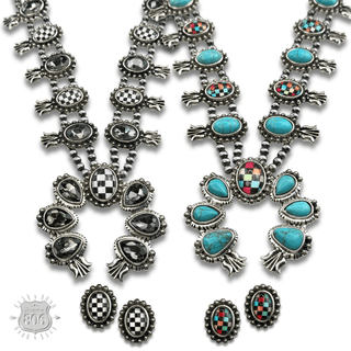 Checkerboard squash blossom necklace set - Boutique Bella BellaJewelry Set