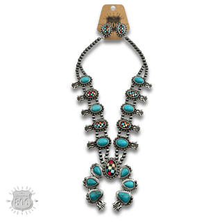 Checkerboard squash blossom necklace set - Boutique Bella BellaJewelry Set