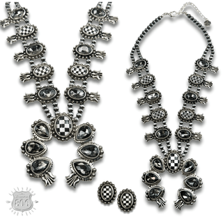 Checkerboard squash blossom necklace set - Boutique Bella BellaJewelry Set