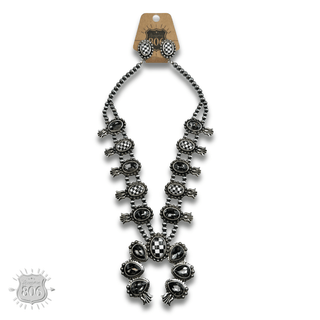 Checkerboard squash blossom necklace set - Boutique Bella BellaJewelry Set
